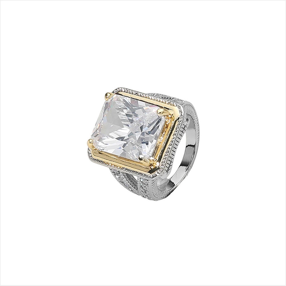 Statement Ring CZ Center Gold and Silver Women's Ring - Picture 3 of 3